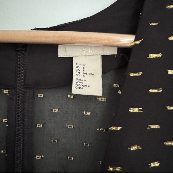 HM Long Sleeve Sheer Maxi Dress 94% Silk Black and Gold Size 8 - Picture 4 of 16
